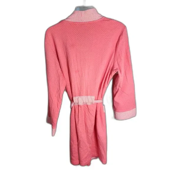Charter Club Pink & White Polka Dot & Striped Bathrobe Size L - Picture 2 of 5